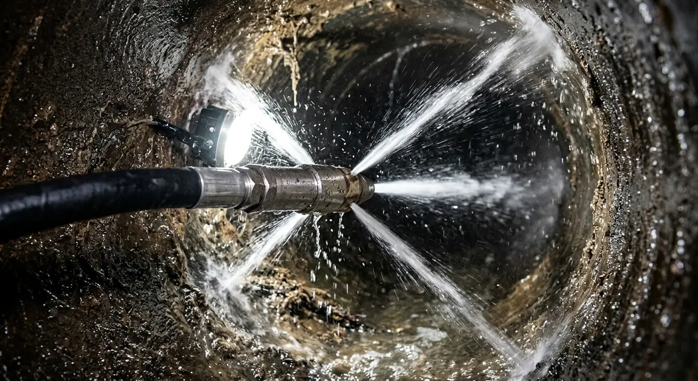 High-pressure hydro jetting nozzle cleaning sewer pipe for Sewer Cleanout in Merrifield